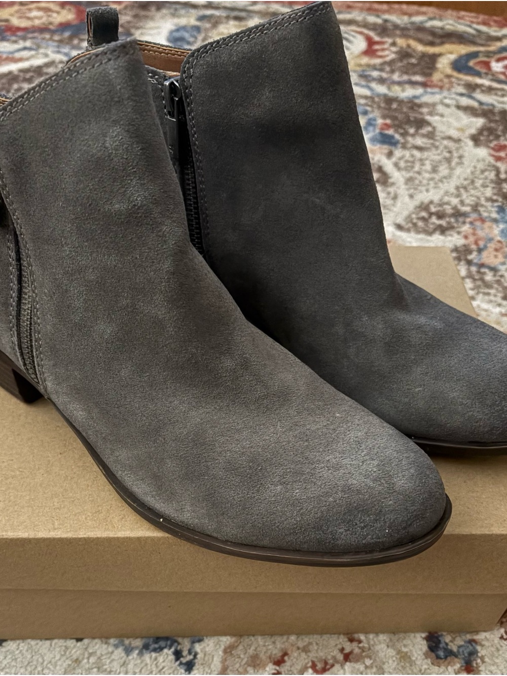 Lucky Brand Gray Suede Ankle Booties with Side Zip
